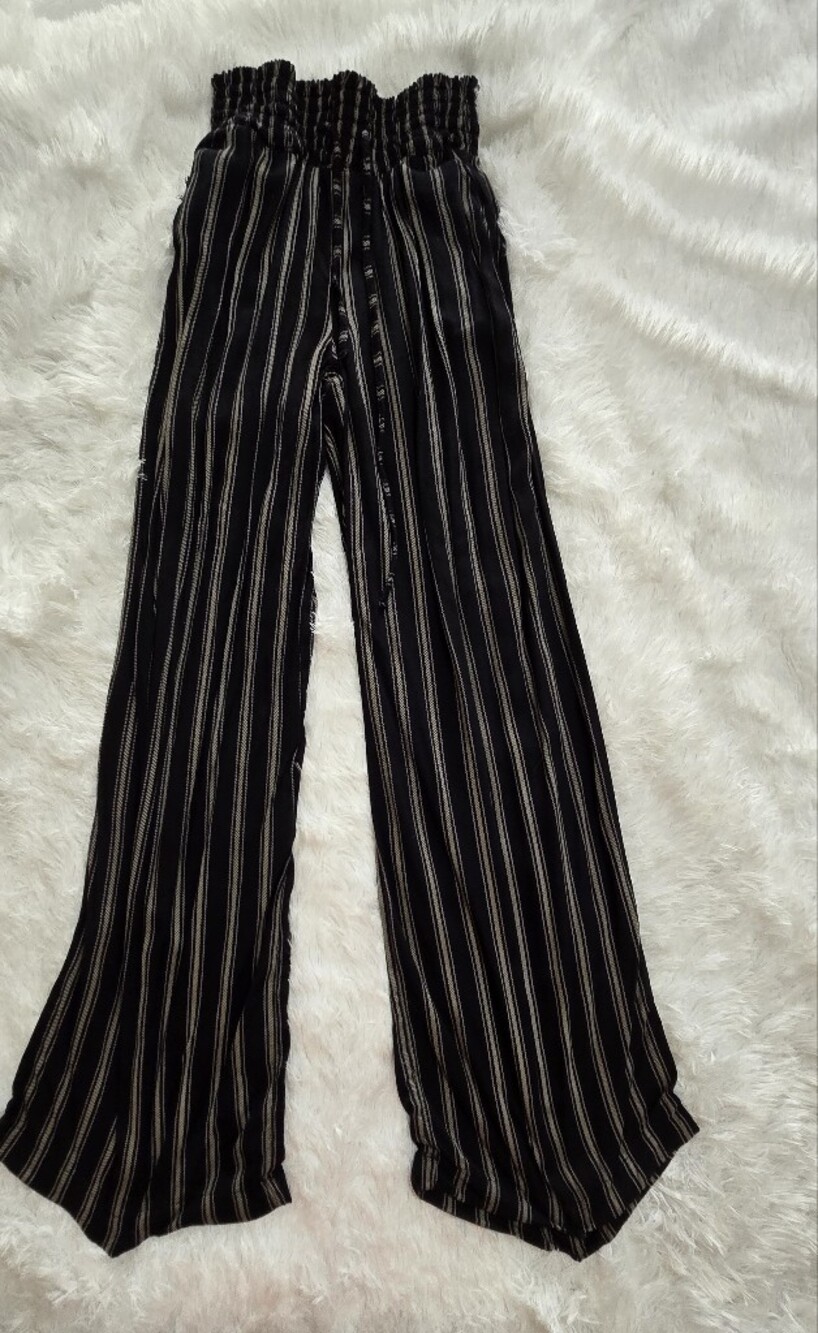 SO Black Wide-Leg Pinstripe Pants